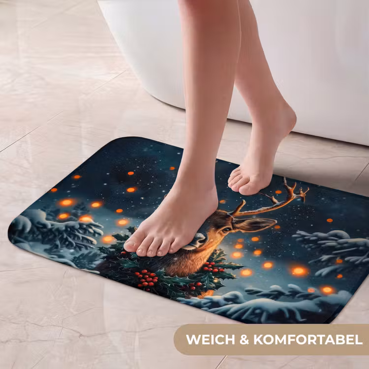 Badematte - Hirsch - Weihnachten - Winter - Schnee - Weihnachtskranz — 5
