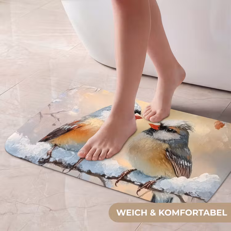 Badematte - Vögel - Zweig - Winter - Schnee — 5