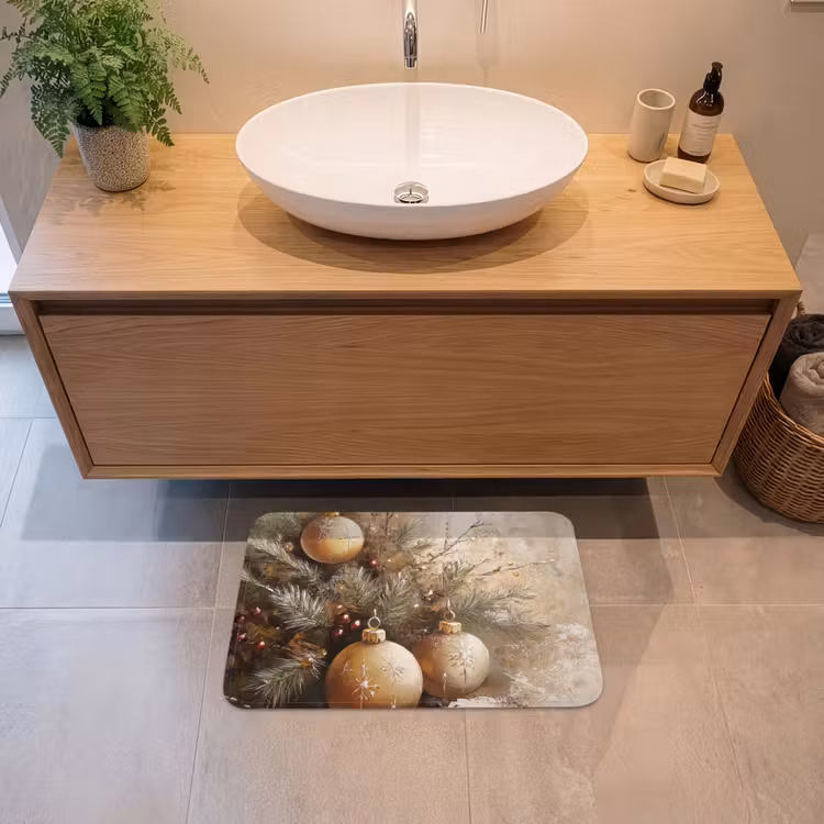 Badematte - Weihnachten - Kugeln - Beige - Gold — 2