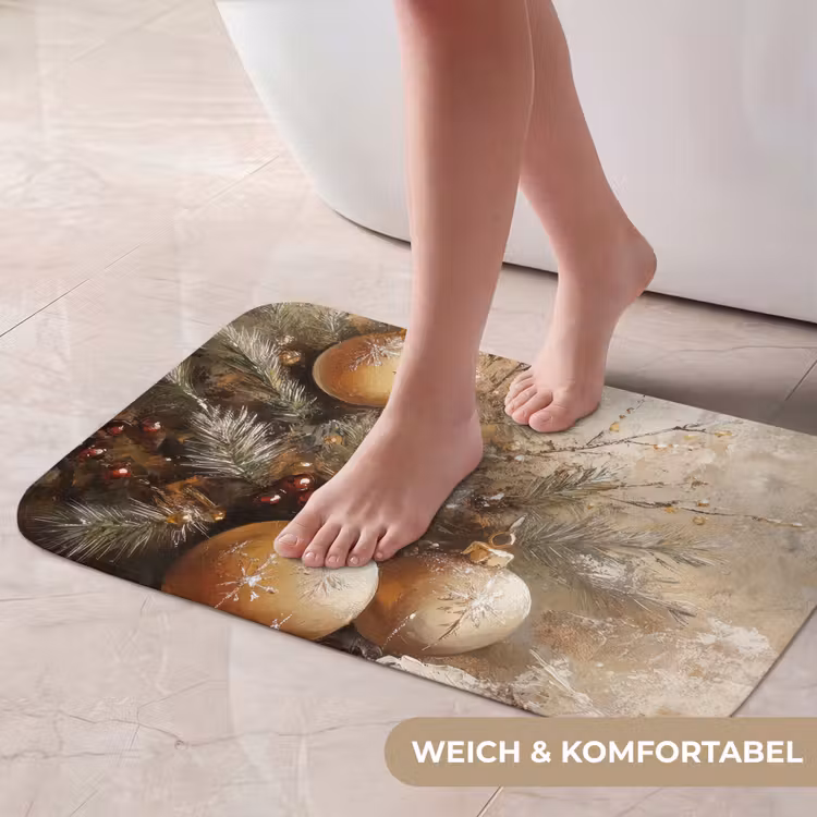 Badematte - Weihnachten - Kugeln - Beige - Gold — 5