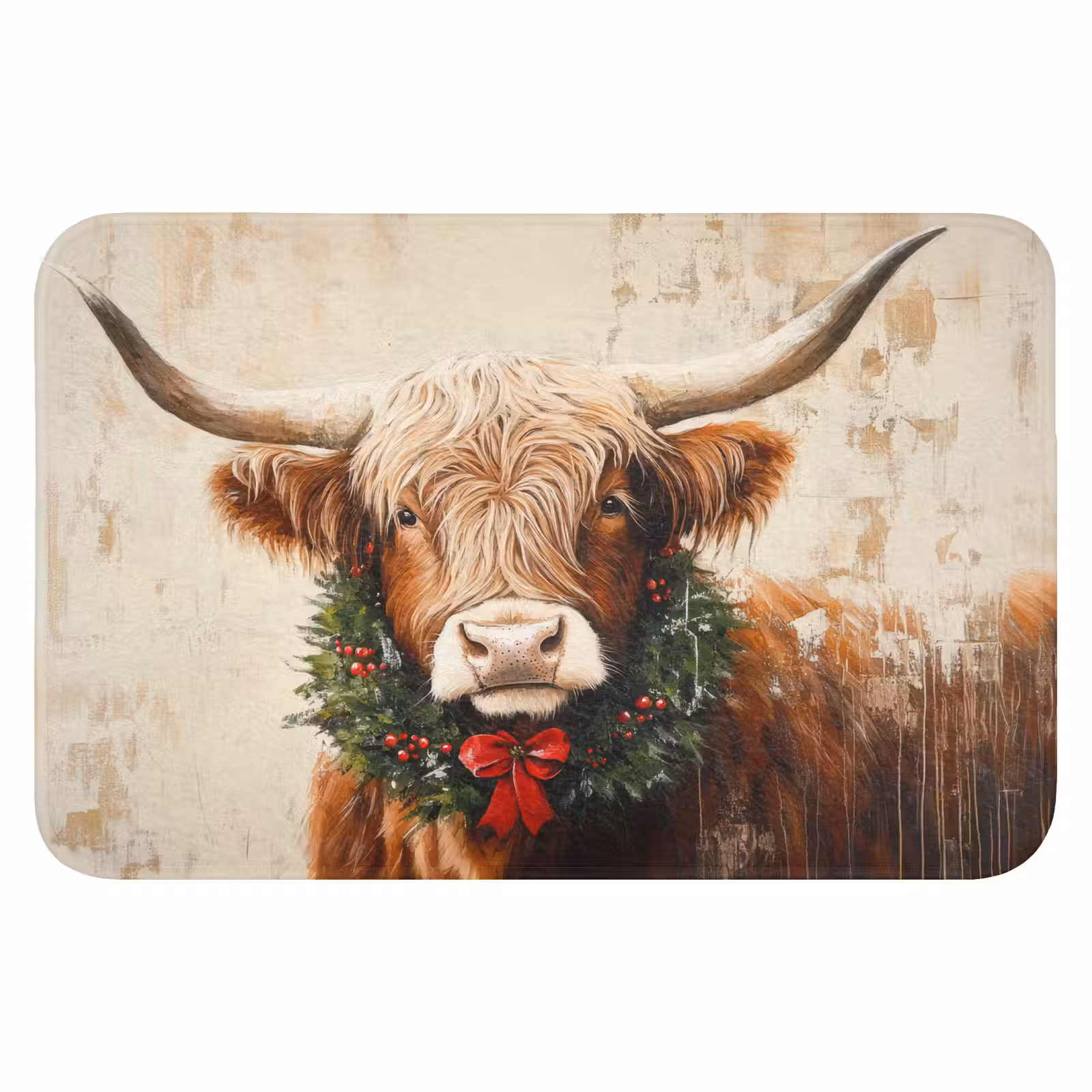 Badematte - Weihnachten - Schottischer Highlander - Braun - Kranz — 1