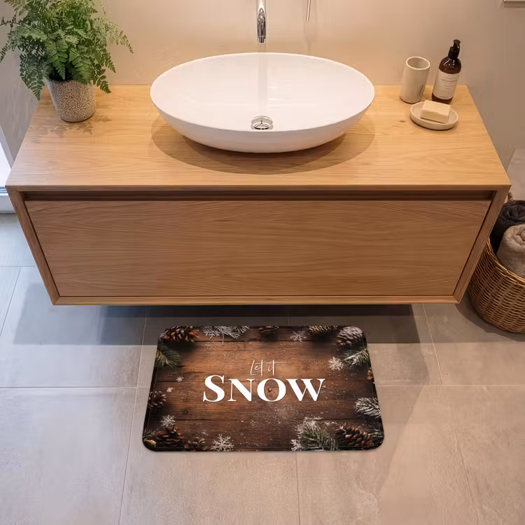 Badematte - Schnee - Holzoptik - Zitat - Let it snow — 2