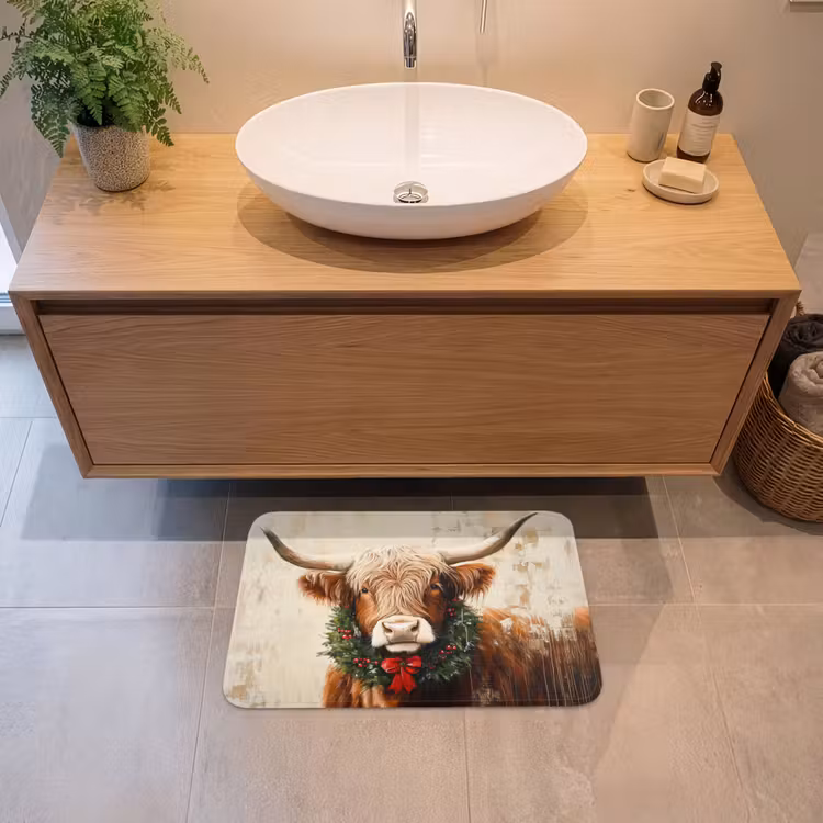 Badematte - Weihnachten - Schottischer Highlander - Braun - Kranz — 2