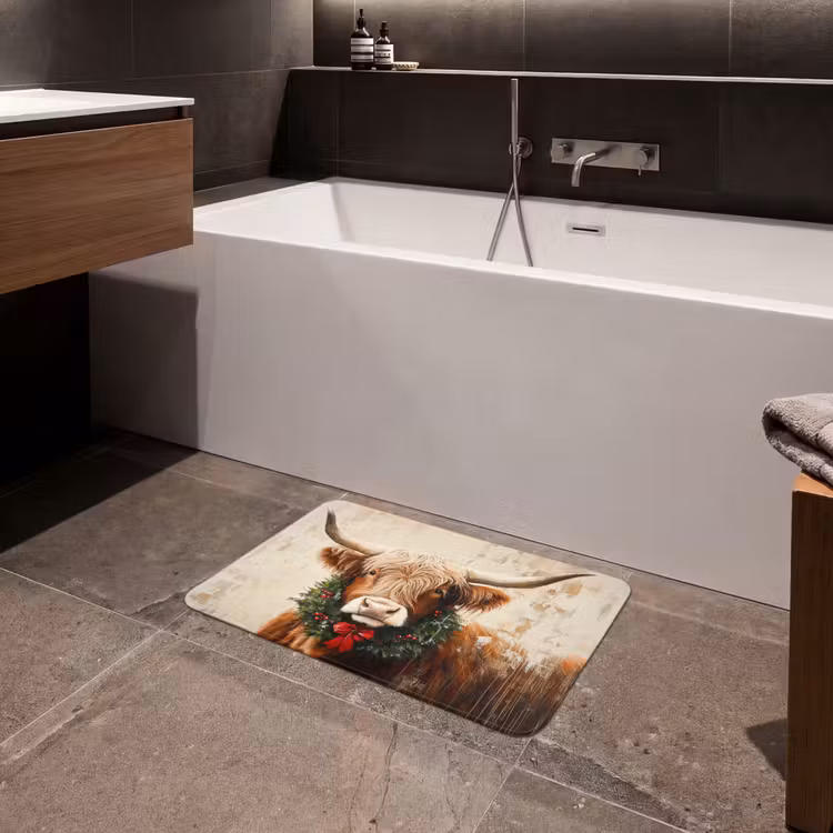 Badematte - Weihnachten - Schottischer Highlander - Braun - Kranz — 4