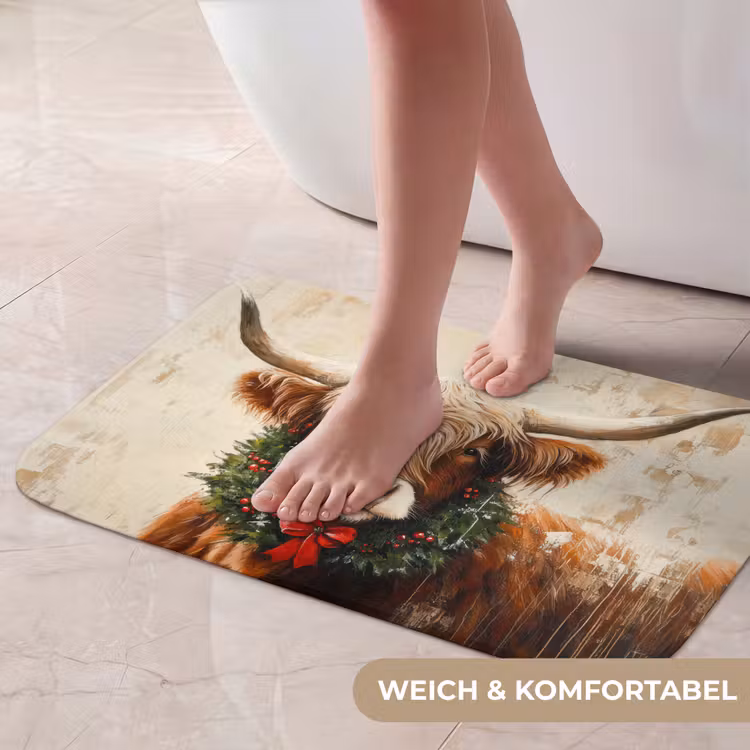 Badematte - Weihnachten - Schottischer Highlander - Braun - Kranz — 5
