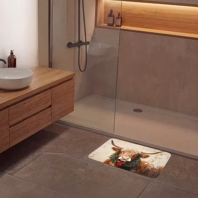 Badematte - Weihnachten - Schottischer Highlander - Braun - Kranz — 8