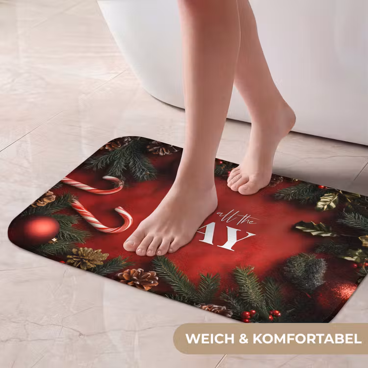 Badematte - Weihnachten - Zitat - Rot - Weihnachtskugeln — 5
