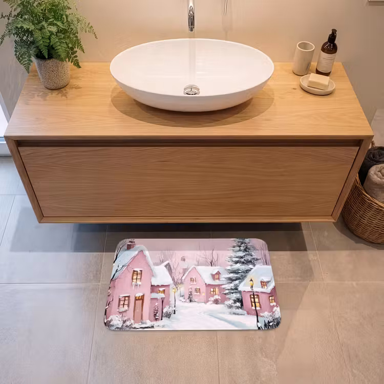 Badematte - Weihnachtsdorf - Rosa - Winter - Schnee - Häuser — 2