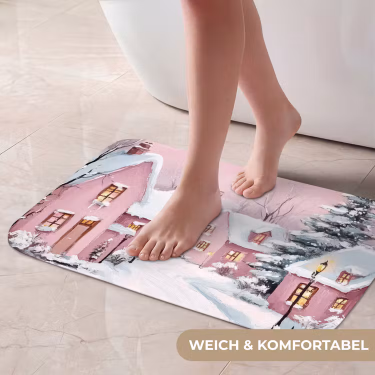 Badematte - Weihnachtsdorf - Rosa - Winter - Schnee - Häuser — 5