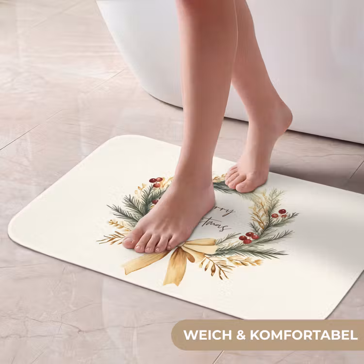 Badematte - Weihnachtskranz - Weihnachten - Gold - Beige — 5