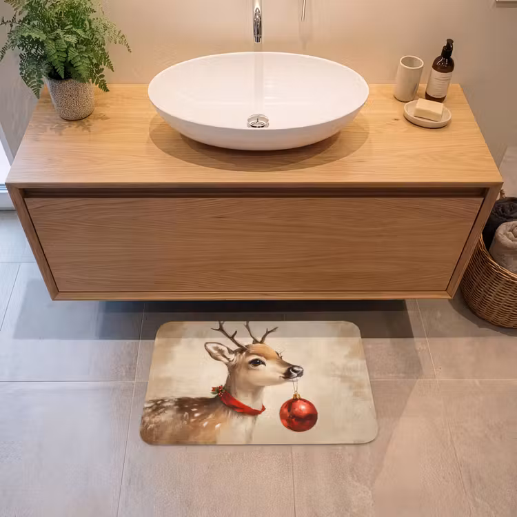 Badematte - Weihnachten - Hirsch - Geweih - Weihnachtskugel - Rentier — 2