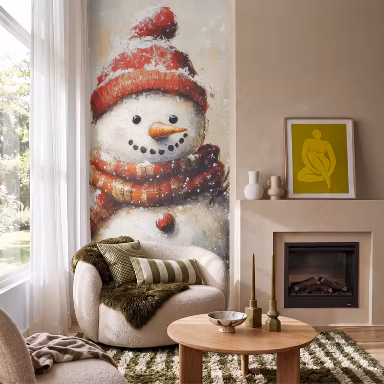 Tapete - Schneemann - Winter - Schnee - Beige — 1