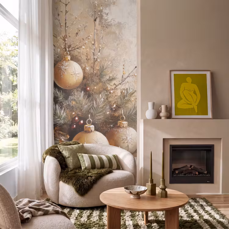 Tapete - Weihnachten - Kugeln - Beige - Gold — 1
