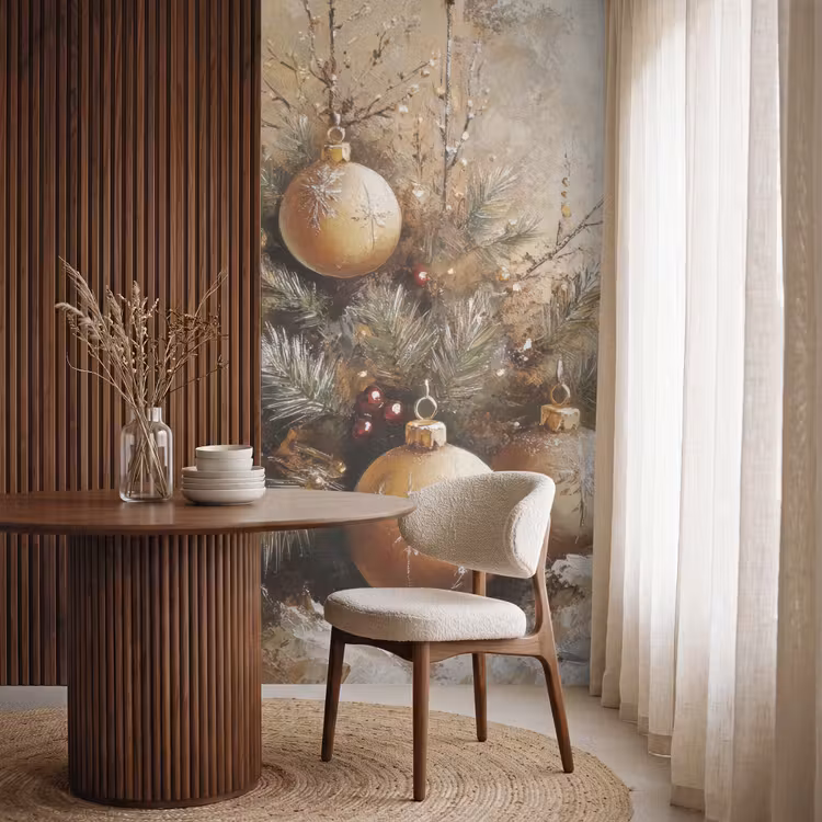 Tapete - Weihnachten - Kugeln - Beige - Gold — 4