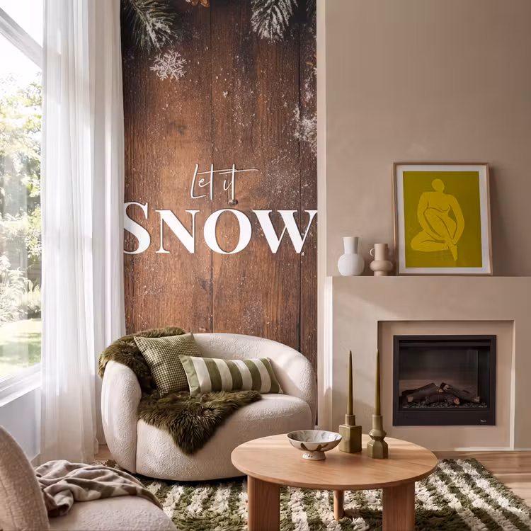 Tapete - Schnee - Holzoptik - Zitat - Let it snow — 1