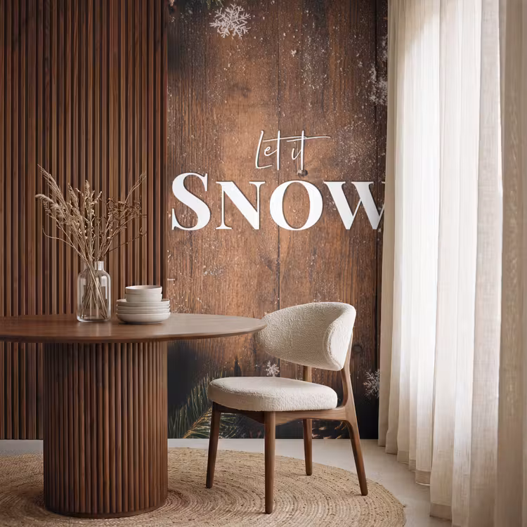 Tapete - Schnee - Holzoptik - Zitat - Let it snow — 4