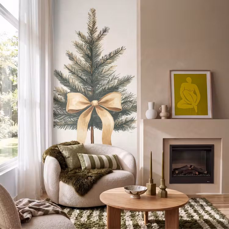 Tapete - Weihnachtsbaum - Weihnachten - Frohe Weihnachten - Beige — 1