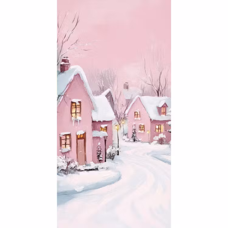 Tapete - Weihnachtsdorf - Rosa - Winter - Schnee - Häuser — 2