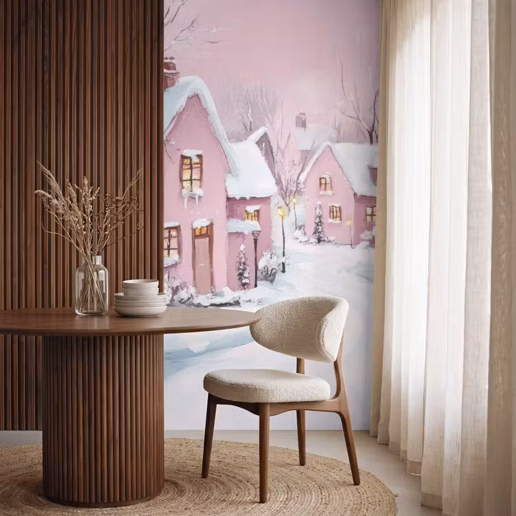 Tapete - Weihnachtsdorf - Rosa - Winter - Schnee - Häuser — 4