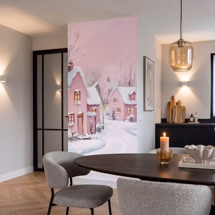Tapete - Weihnachtsdorf - Rosa - Winter - Schnee - Häuser — 5