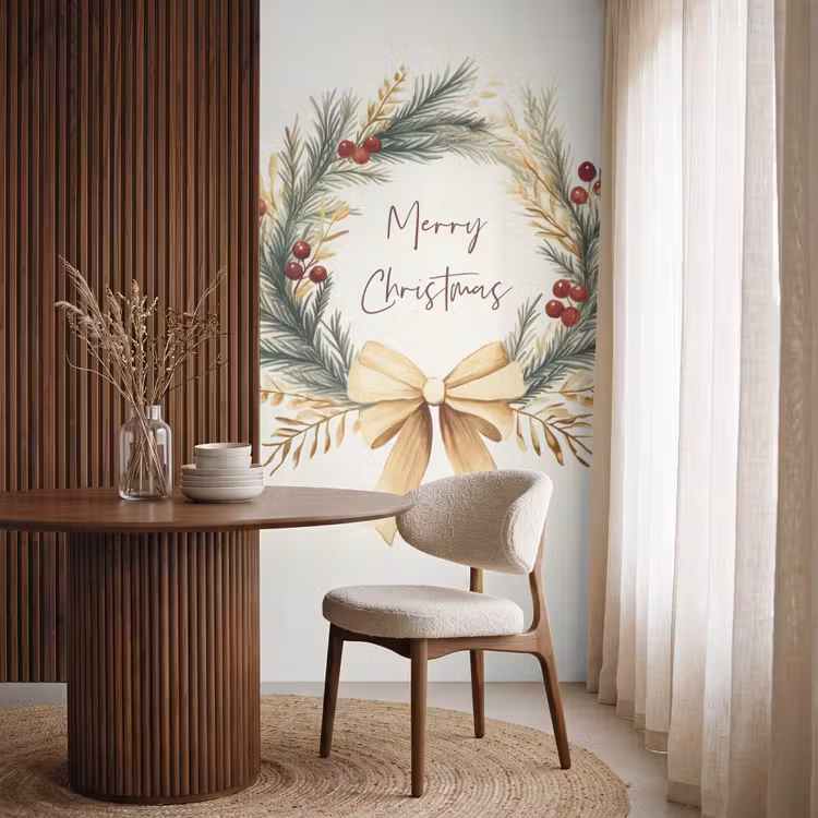 Tapete - Weihnachtskranz - Weihnachten - Gold - Beige — 4