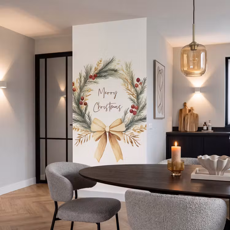 Tapete - Weihnachtskranz - Weihnachten - Gold - Beige — 5