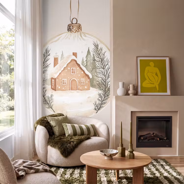 Tapete - Zitat - Winter - Weihnachten - Beige - Weihnachtskugel — 1