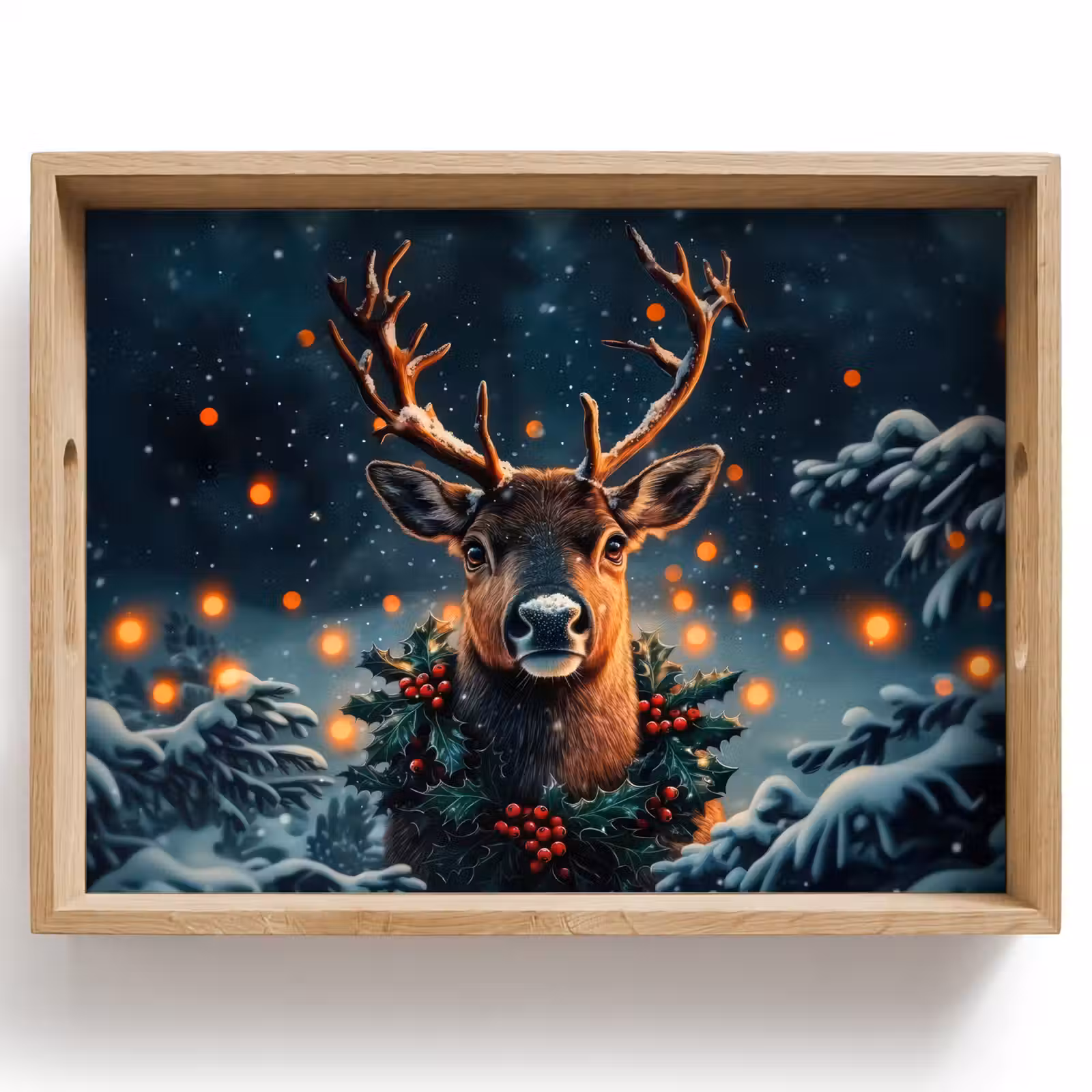 Tablett - Hirsch - Weihnachten - Winter - Schnee - Weihnachtskranz — 1