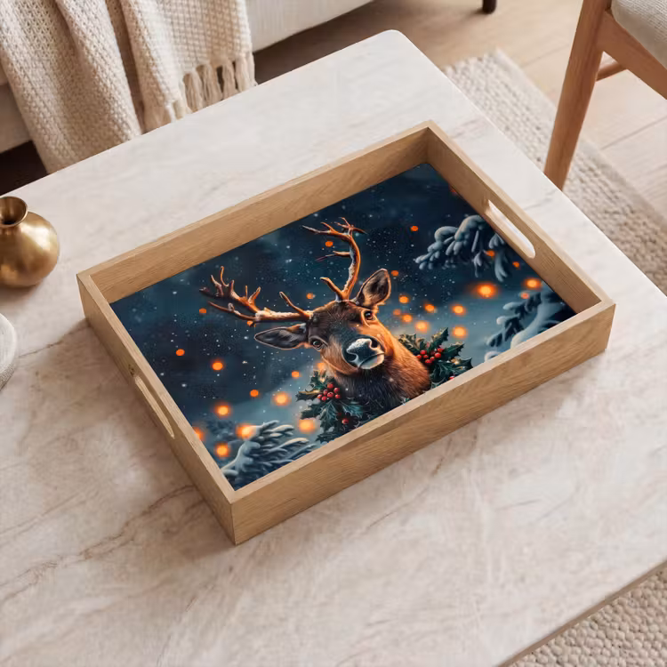Tablett - Hirsch - Weihnachten - Winter - Schnee - Weihnachtskranz — 2