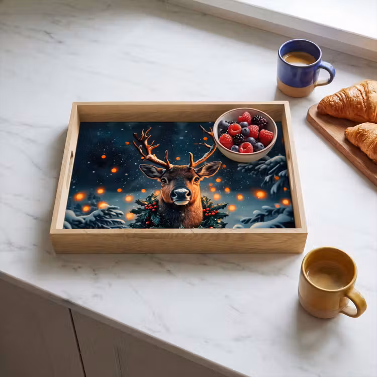 Tablett - Hirsch - Weihnachten - Winter - Schnee - Weihnachtskranz — 4