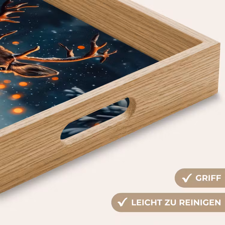 Tablett - Hirsch - Weihnachten - Winter - Schnee - Weihnachtskranz — 5