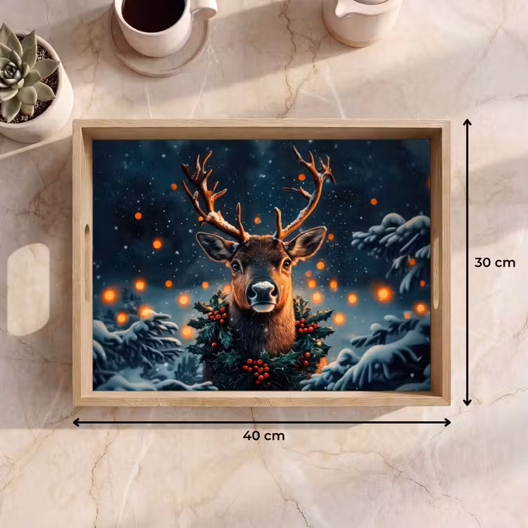 Tablett - Hirsch - Weihnachten - Winter - Schnee - Weihnachtskranz — 9