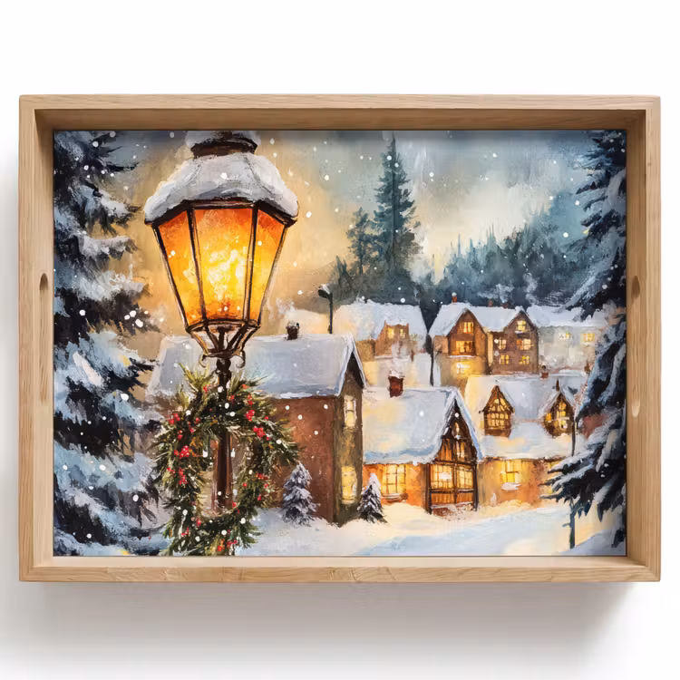 Tablett - Weihnachtsdorf - Häuser - Schnee - Weihnachten — 1