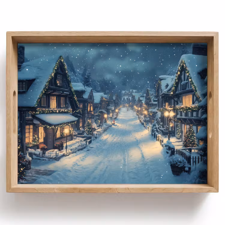 Tablett - Weihnachtsdorf - Weihnachten - Schnee - Winter — 1