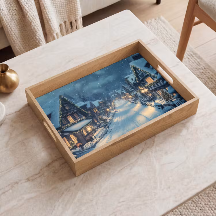 Tablett - Weihnachtsdorf - Weihnachten - Schnee - Winter — 2