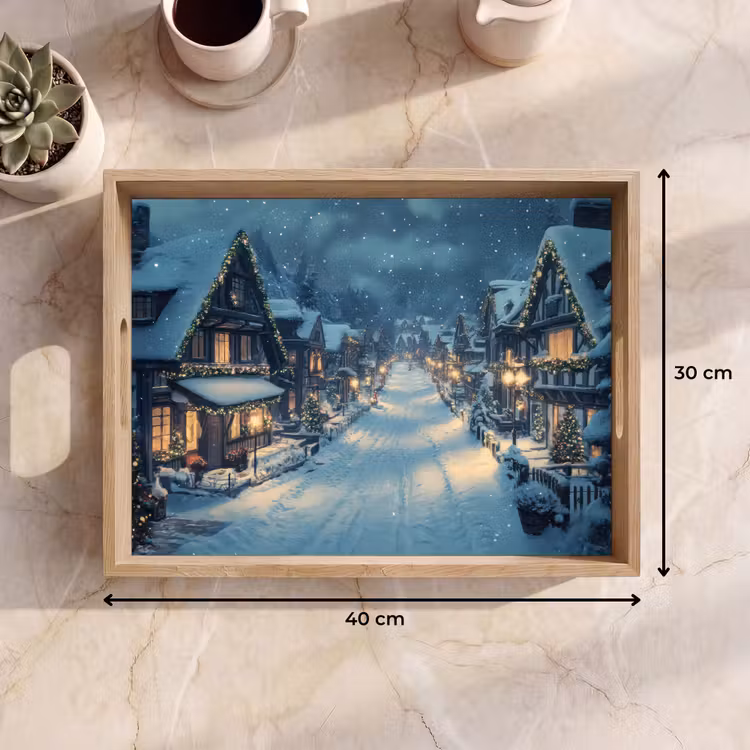 Tablett - Weihnachtsdorf - Weihnachten - Schnee - Winter — 9