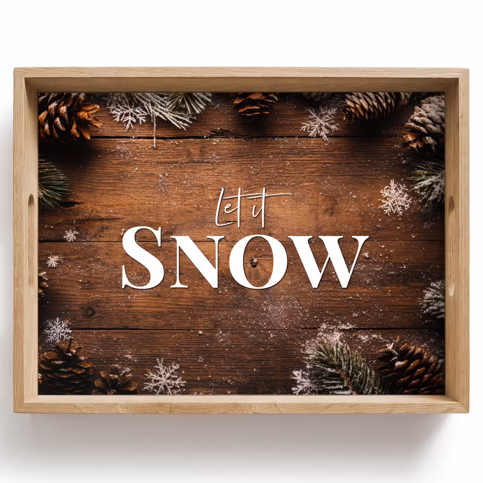 Tablett - Schnee - Holzoptik - Zitat - Let it snow — 1