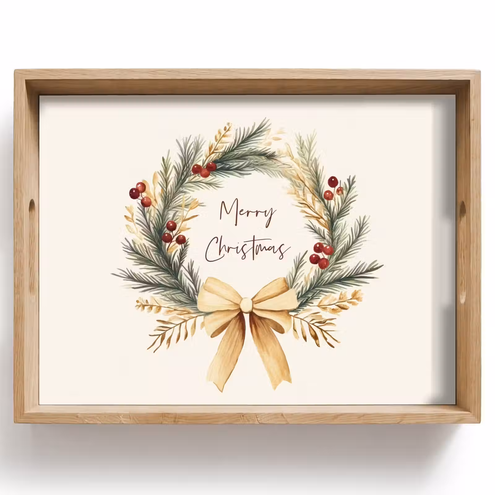Tablett - Weihnachtskranz - Weihnachten - Gold - Beige — 1