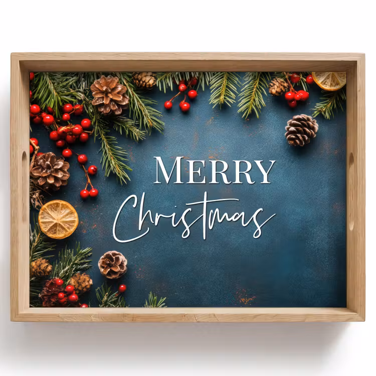 Tablett - Frohe Weihnachten - Blau - Weihnachten - Winter — 1