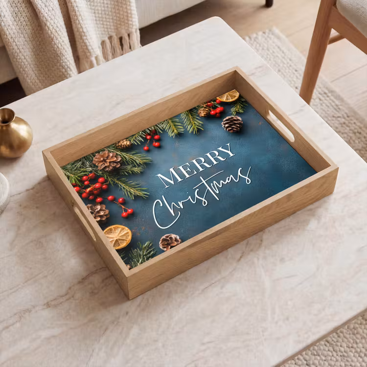 Tablett - Frohe Weihnachten - Blau - Weihnachten - Winter — 2