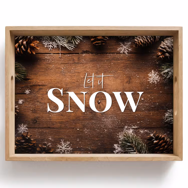 Tablett - Schnee - Holzoptik - Zitat - Let it snow — 1