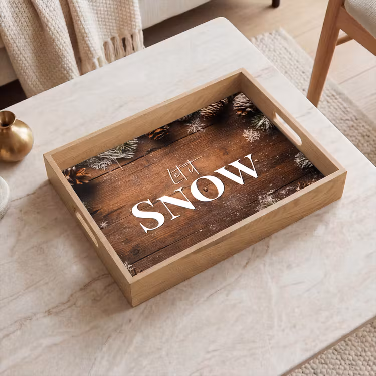 Tablett - Schnee - Holzoptik - Zitat - Let it snow — 2