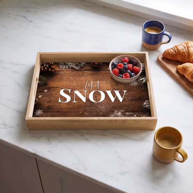 Tablett - Schnee - Holzoptik - Zitat - Let it snow — 4