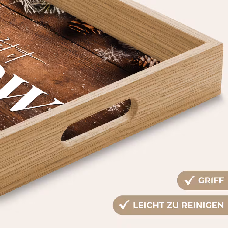 Tablett - Schnee - Holzoptik - Zitat - Let it snow — 5