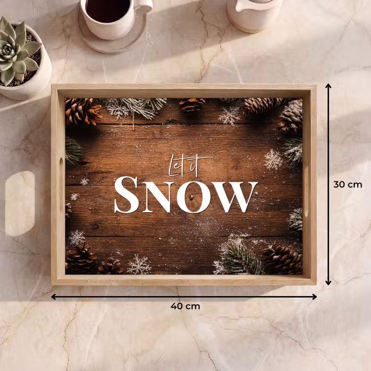 Tablett - Schnee - Holzoptik - Zitat - Let it snow — 9