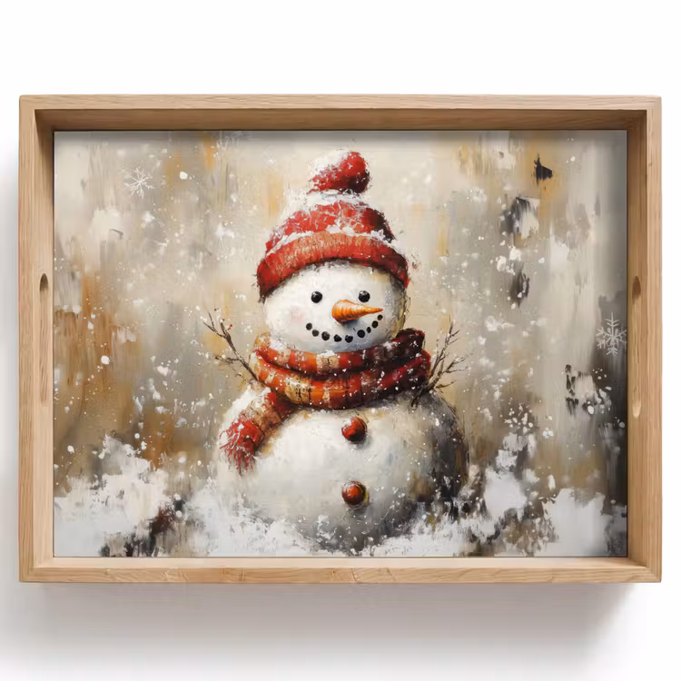 Tablett - Schneemann - Winter - Schnee - Beige — 1