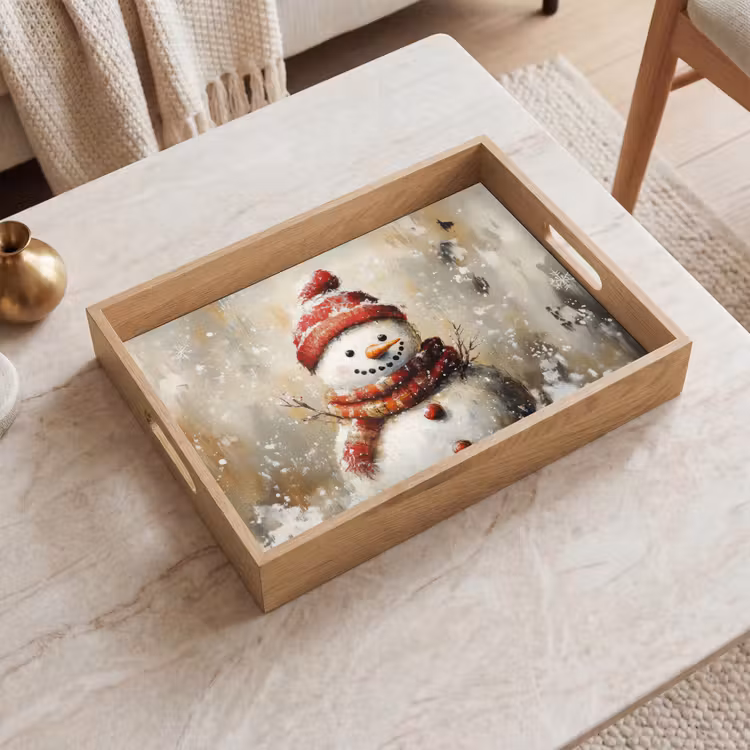 Tablett - Schneemann - Winter - Schnee - Beige — 2