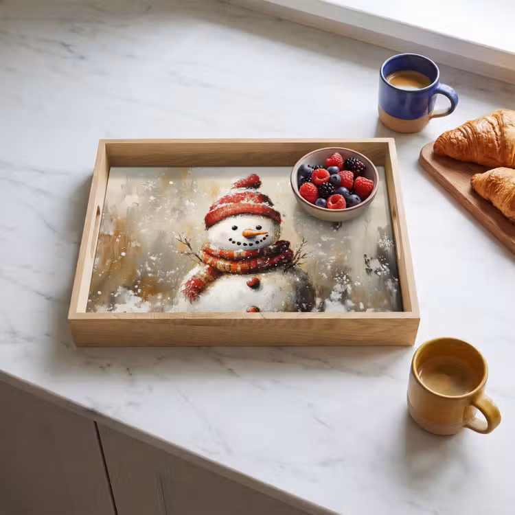 Tablett - Schneemann - Winter - Schnee - Beige — 4