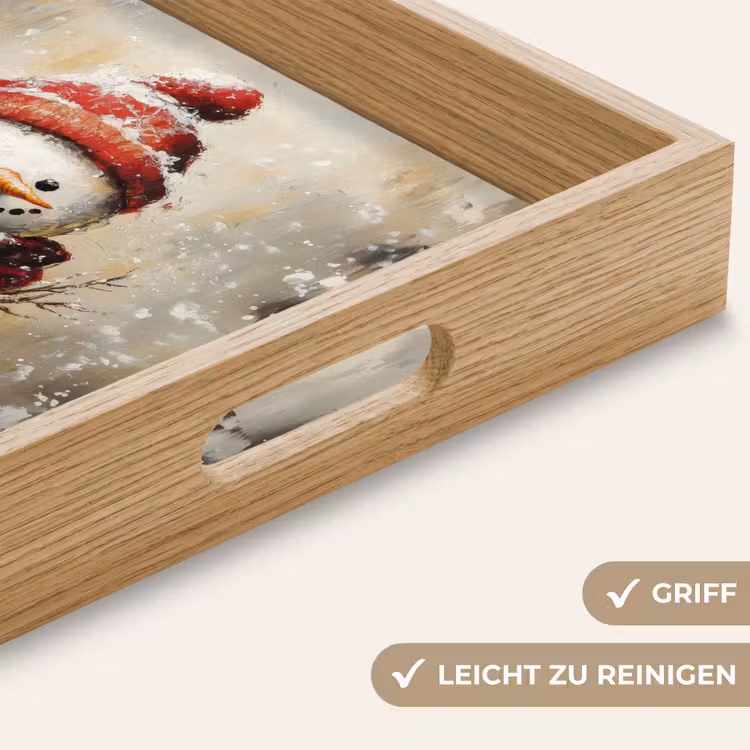Tablett - Schneemann - Winter - Schnee - Beige — 5