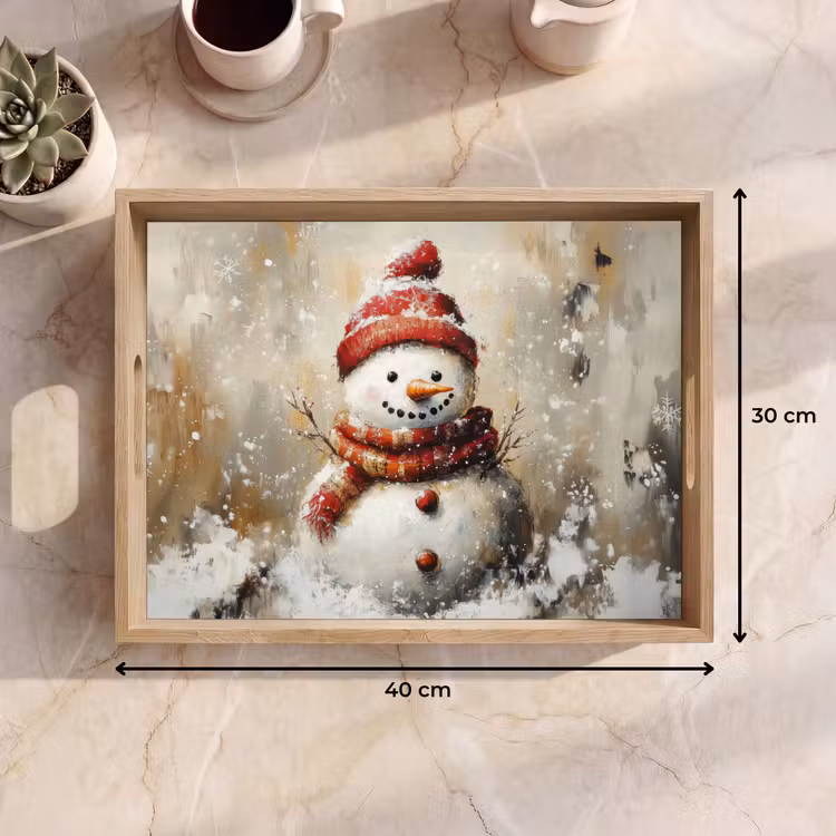 Tablett - Schneemann - Winter - Schnee - Beige — 9